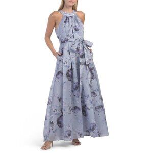 ALEX EVENINGS Purple Multi Petite Printed Gown